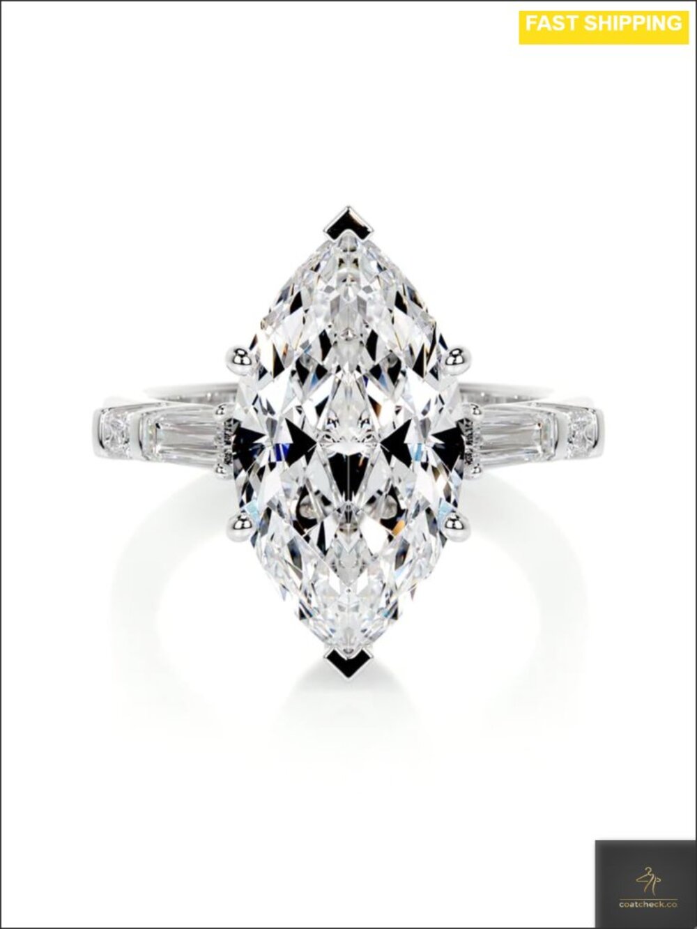 Marquise Cut Moissanite Engagement Ring Platinum Plated Silver